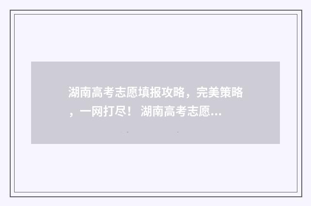 湖南高考志愿填报攻略，完美策略，一网打尽！ 湖南高考志愿填报系统官网入口网址