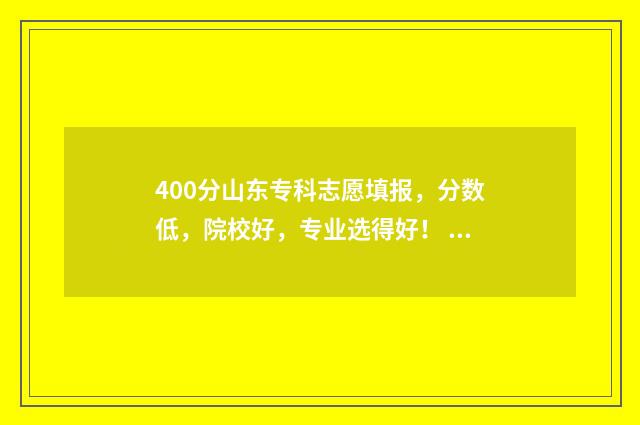 400分山东专科志愿填报，分数低，院校好，专业选得好！ 山东400多分的专科