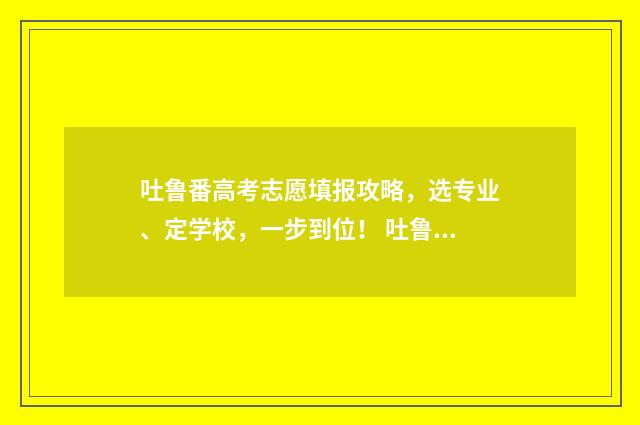 吐鲁番高考志愿填报攻略，选专业、定学校，一步到位！ 吐鲁番2021高考最高分