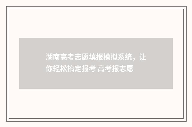湖南高考志愿填报模拟系统，让你轻松搞定报考 高考报志愿