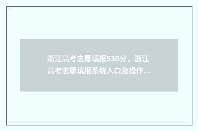 浙江高考志愿填报530分，浙江高考志愿填报系统入口及操作指南 浙江高考志愿填报二段时间