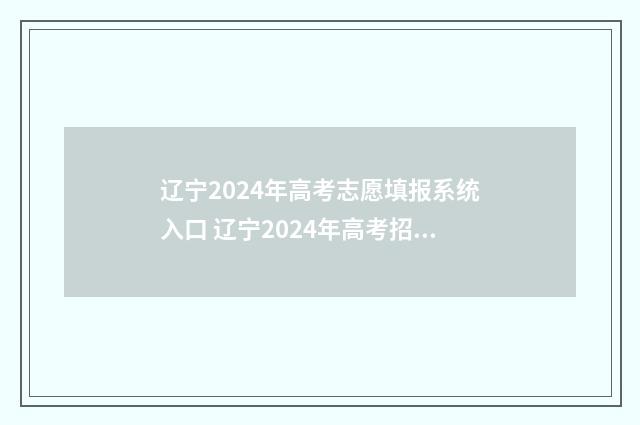 辽宁2024年高考志愿填报系统入口 辽宁2024年高考招生计划