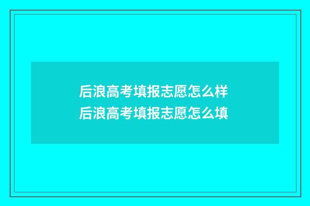 后浪高考填报志愿怎么样 后浪高考填报志愿怎么填