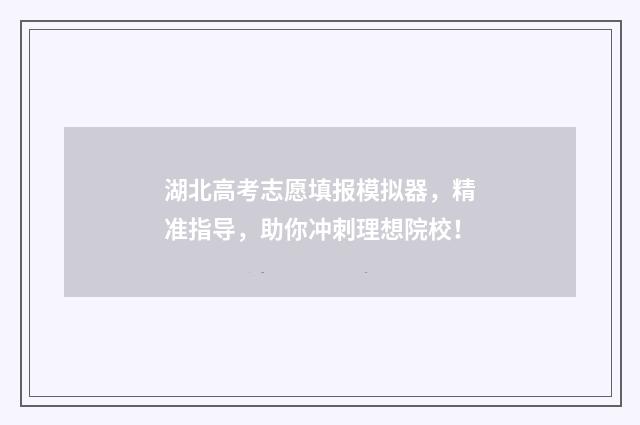 湖北高考志愿填报模拟器，精准指导，助你冲刺理想院校！