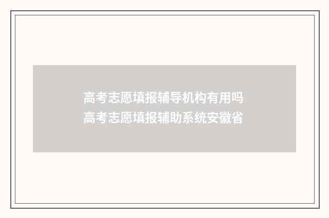 高考志愿填报辅导机构有用吗 高考志愿填报辅助系统安徽省