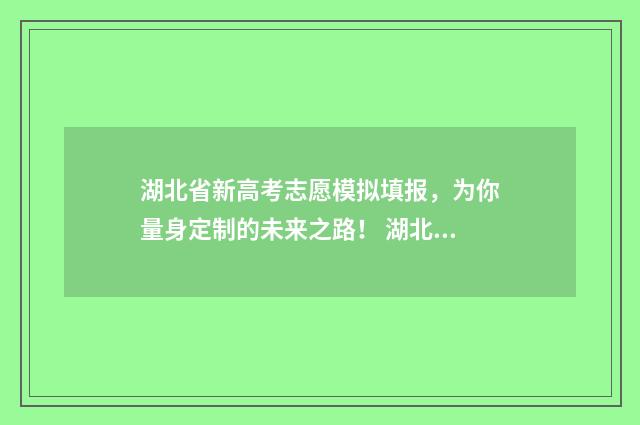 湖北省新高考志愿模拟填报，为你量身定制的未来之路！ 湖北省新高考志愿填报规则