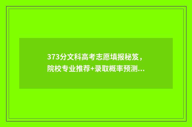 373分文科高考志愿填报秘笈，院校专业推荐+录取概率预测 文科总分378能考什么学校