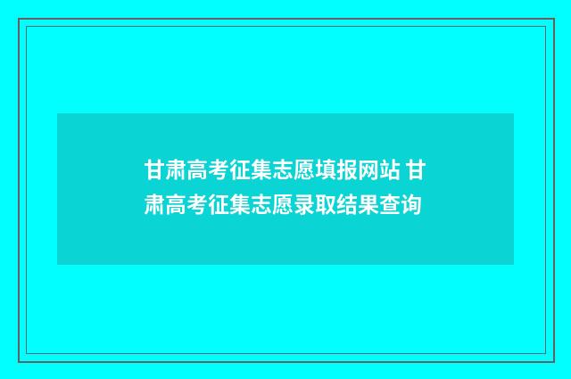 甘肃高考征集志愿填报网站 甘肃高考征集志愿录取结果查询