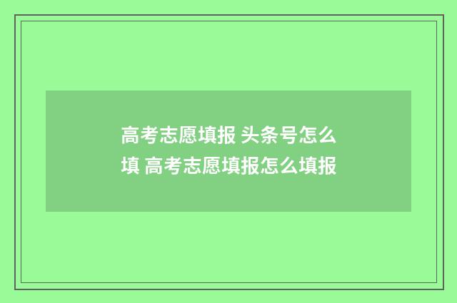 高考志愿填报 头条号怎么填 高考志愿填报怎么填报
