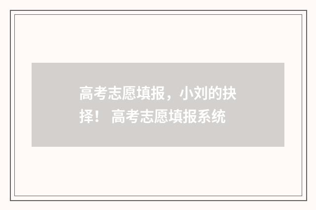 高考志愿填报，小刘的抉择！ 高考志愿填报系统
