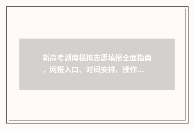 新高考湖南模拟志愿填报全面指南，网报入口、时间安排、操作流程 湖南高考模拟题