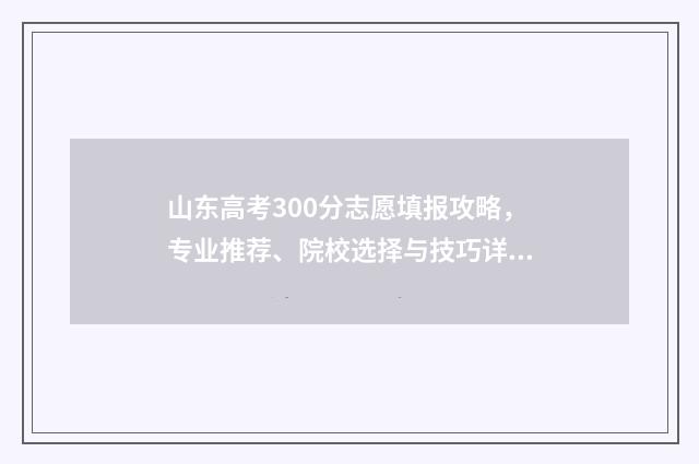 山东高考300分志愿填报攻略，专业推荐、院校选择与技巧详解 山东高考300分左右
