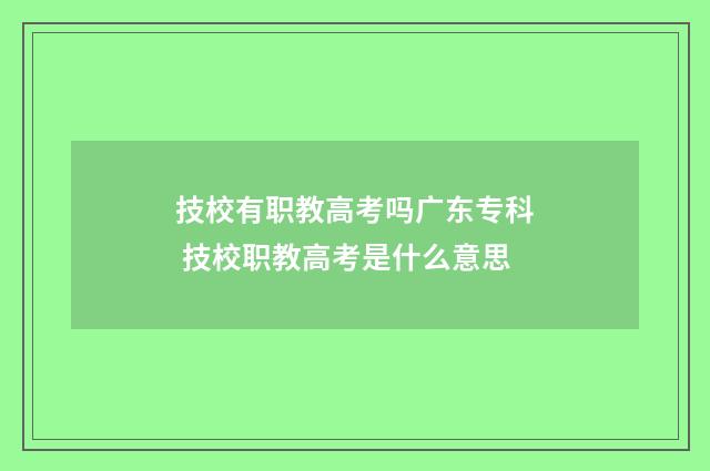 技校有职教高考吗广东专科 技校职教高考是什么意思
