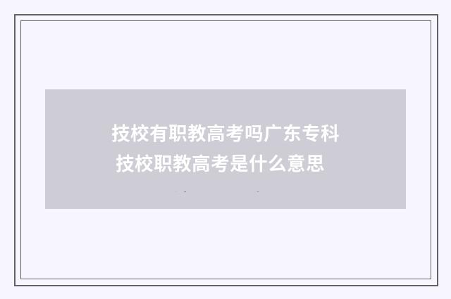 技校有职教高考吗广东专科 技校职教高考是什么意思