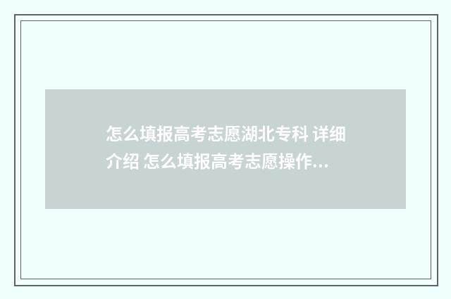 怎么填报高考志愿湖北专科 详细介绍 怎么填报高考志愿操作流程