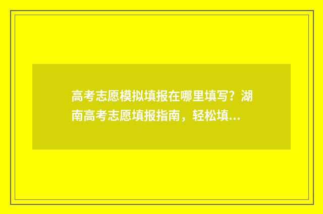 高考志愿模拟填报在哪里填写？湖南高考志愿填报指南，轻松填写志愿 高考志愿模拟填报系统怎么填过程