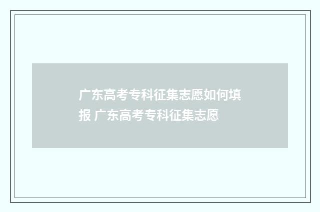 广东高考专科征集志愿如何填报 广东高考专科征集志愿