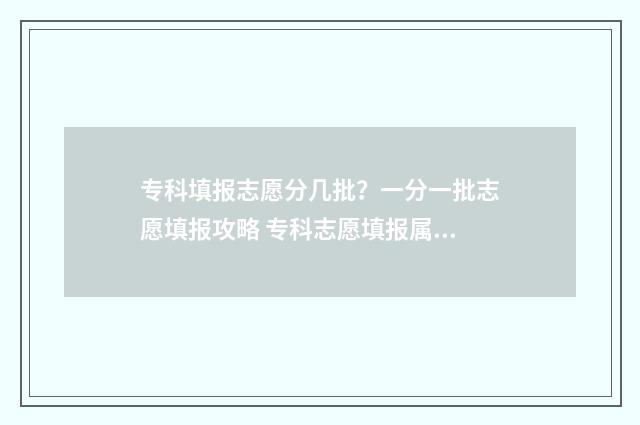 专科填报志愿分几批？一分一批志愿填报攻略 专科志愿填报属于什么批次
