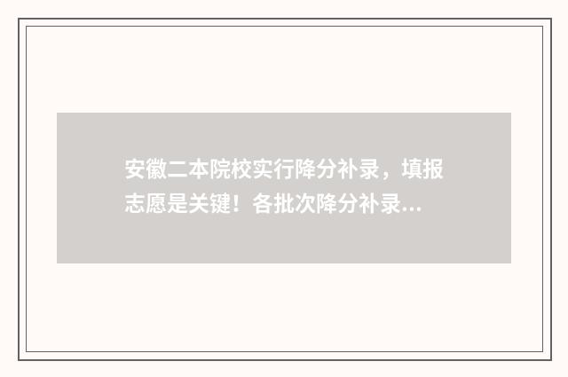 安徽二本院校实行降分补录，填报志愿是关键！各批次降分补录时间及规则 安徽二本院校实力排名