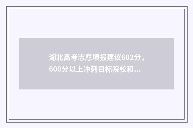 湖北高考志愿填报建议602分，600分以上冲刺目标院校和专业