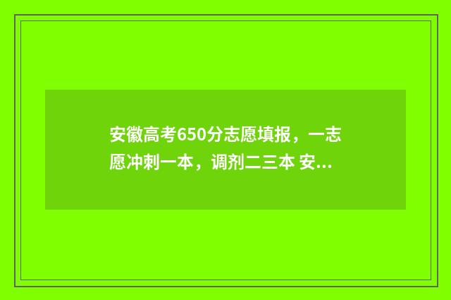 安徽高考650分志愿填报，一志愿冲刺一本，调剂二三本 安徽高考分数线650分