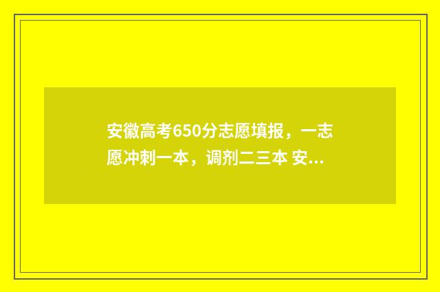 安徽高考650分志愿填报，一志愿冲刺一本，调剂二三本 安徽高考分数线650分
