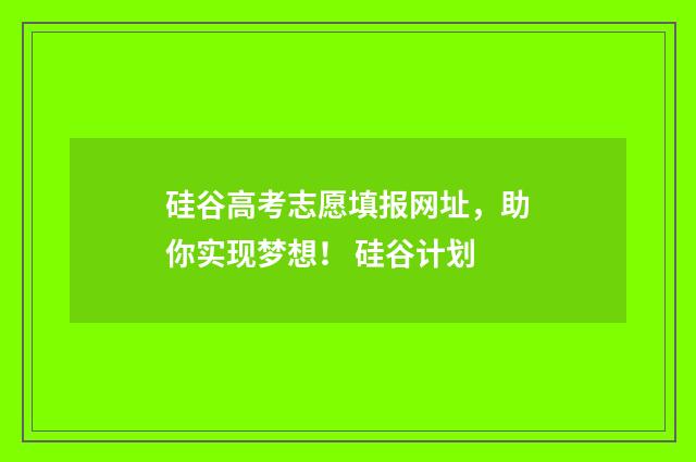 硅谷高考志愿填报网址，助你实现梦想！ 硅谷计划