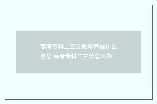 高考专科二三分段培养是什么意思 高考专科二三分怎么办