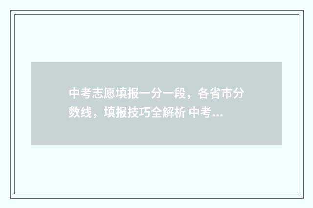 中考志愿填报一分一段，各省市分数线，填报技巧全解析 中考志愿填报一批二批三批怎么填