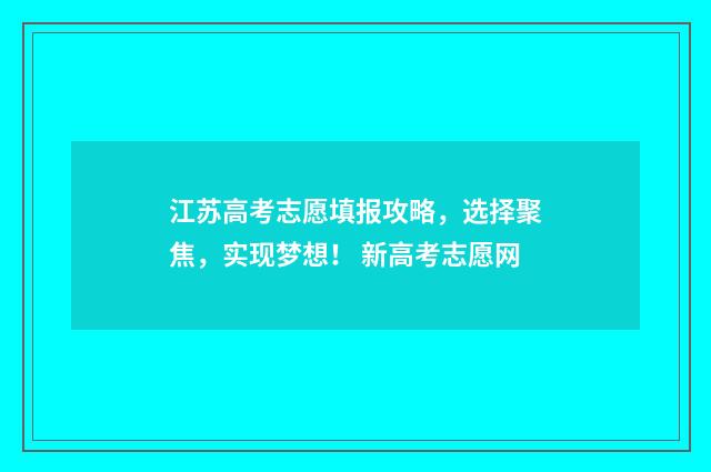 江苏高考志愿填报攻略，选择聚焦，实现梦想！ 新高考志愿网