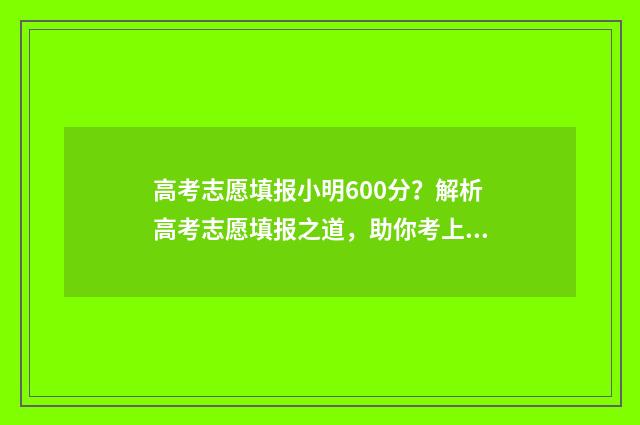 高考志愿填报小明600分？解析高考志愿填报之道，助你考上理想大学 高考志愿填报小程序源码