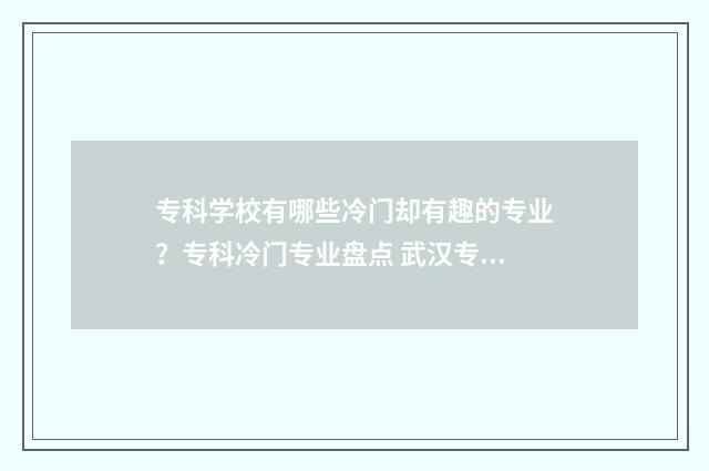 专科学校有哪些冷门却有趣的专业？专科冷门专业盘点 武汉专科学校有哪些