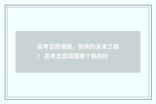 高考志愿填报，张伟的未来之路！ 高考志愿填报哪个机构好