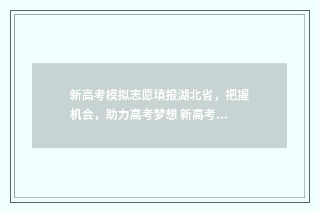新高考模拟志愿填报湖北省，把握机会，助力高考梦想 新高考模拟志愿填报一定要填吗