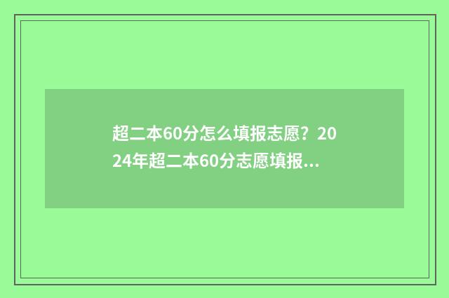 超二本60分怎么填报志愿？2024年超二本60分志愿填报指南 超二本60分报什么学校