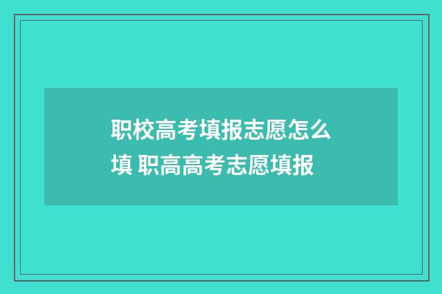 职校高考填报志愿怎么填 职高高考志愿填报