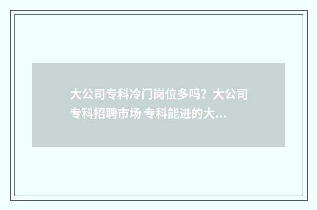 大公司专科冷门岗位多吗？大公司专科招聘市场 专科能进的大公司