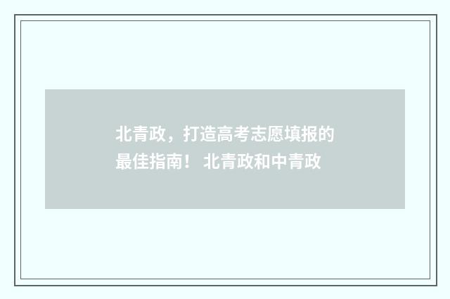 北青政，打造高考志愿填报的最佳指南！ 北青政和中青政