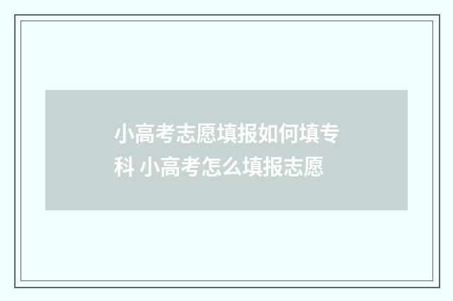 小高考志愿填报如何填专科 小高考怎么填报志愿