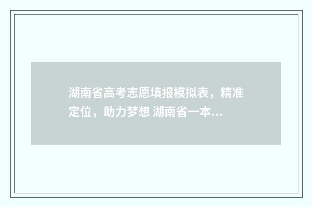 湖南省高考志愿填报模拟表，精准定位，助力梦想 湖南省一本录取分数线2024