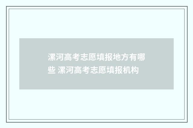漯河高考志愿填报地方有哪些 漯河高考志愿填报机构