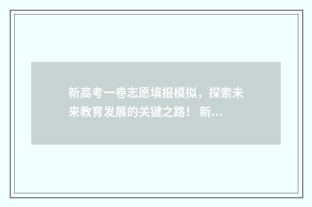 新高考一卷志愿填报模拟，探索未来教育发展的关键之路！ 新高考一卷是什么意思?