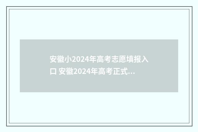 安徽小2024年高考志愿填报入口 安徽2024年高考正式拉开序幕