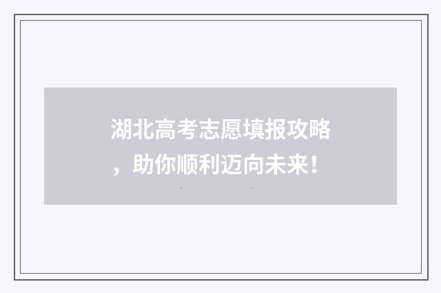 湖北高考志愿填报攻略，助你顺利迈向未来！