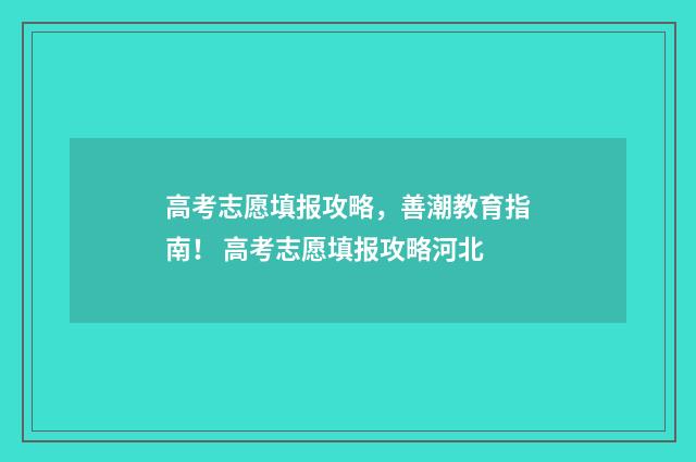 高考志愿填报攻略，善潮教育指南！ 高考志愿填报攻略河北