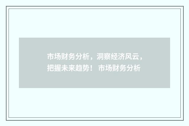 市场财务分析，洞察经济风云，把握未来趋势！ 市场财务分析