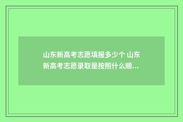 山东新高考志愿填报多少个 山东新高考志愿录取是按照什么顺序