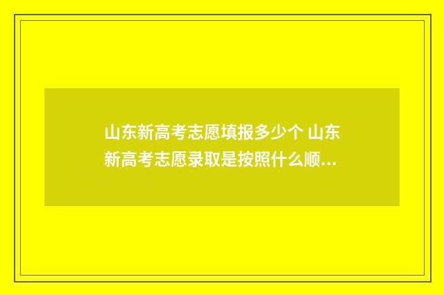 山东新高考志愿填报多少个 山东新高考志愿录取是按照什么顺序
