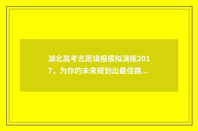 湖北高考志愿填报模拟演练2017，为你的未来规划出最佳路径！