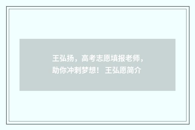 王弘扬，高考志愿填报老师，助你冲刺梦想！ 王弘愿简介